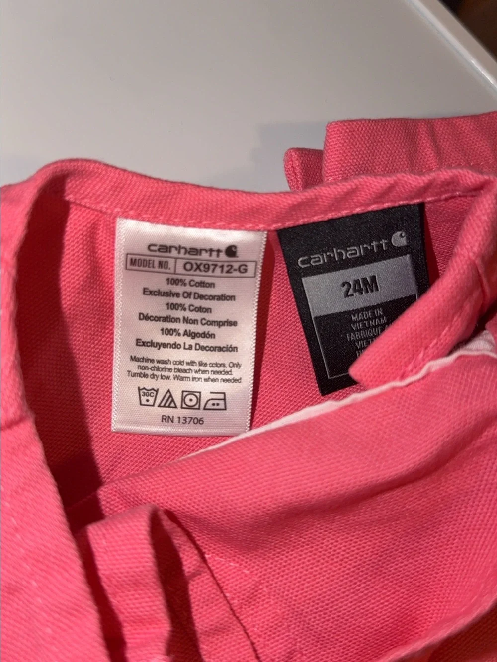 Carhartt Children’s Pink Utility Overalls- 24 months